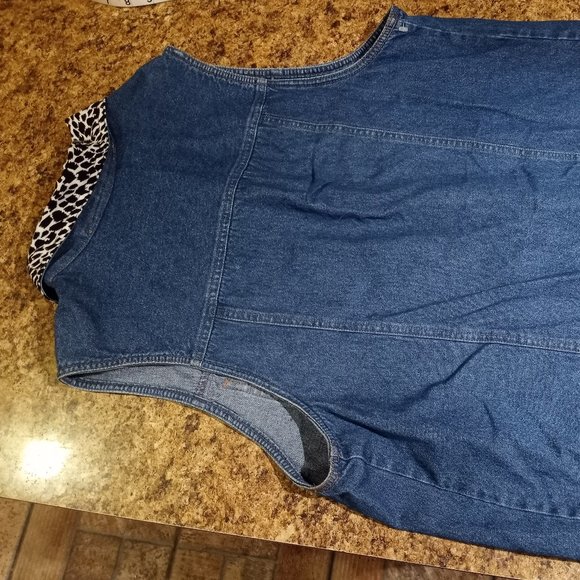 Denim Blue Vest with Leopard Print Collar, S, Sri - Picture 7 of 12